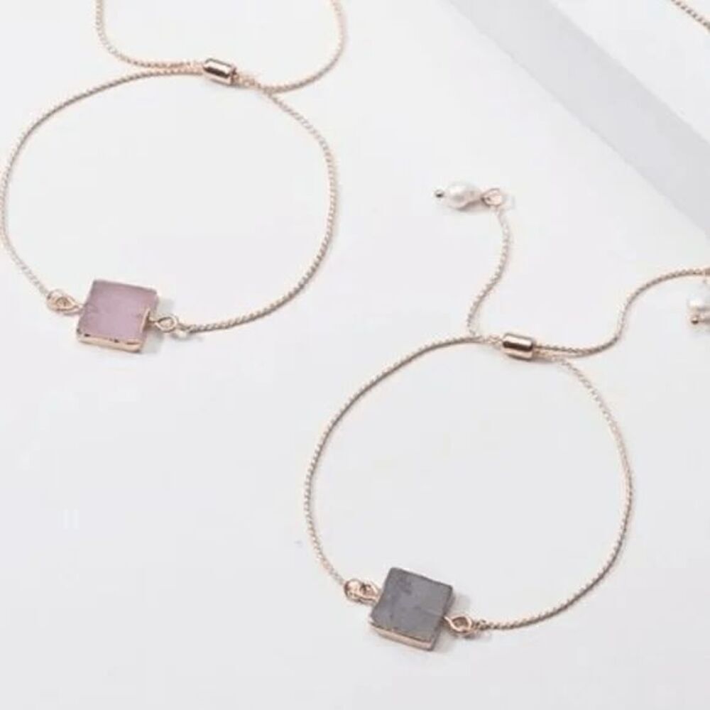 Ladies Pink Square Stone Adjustable Bracelet